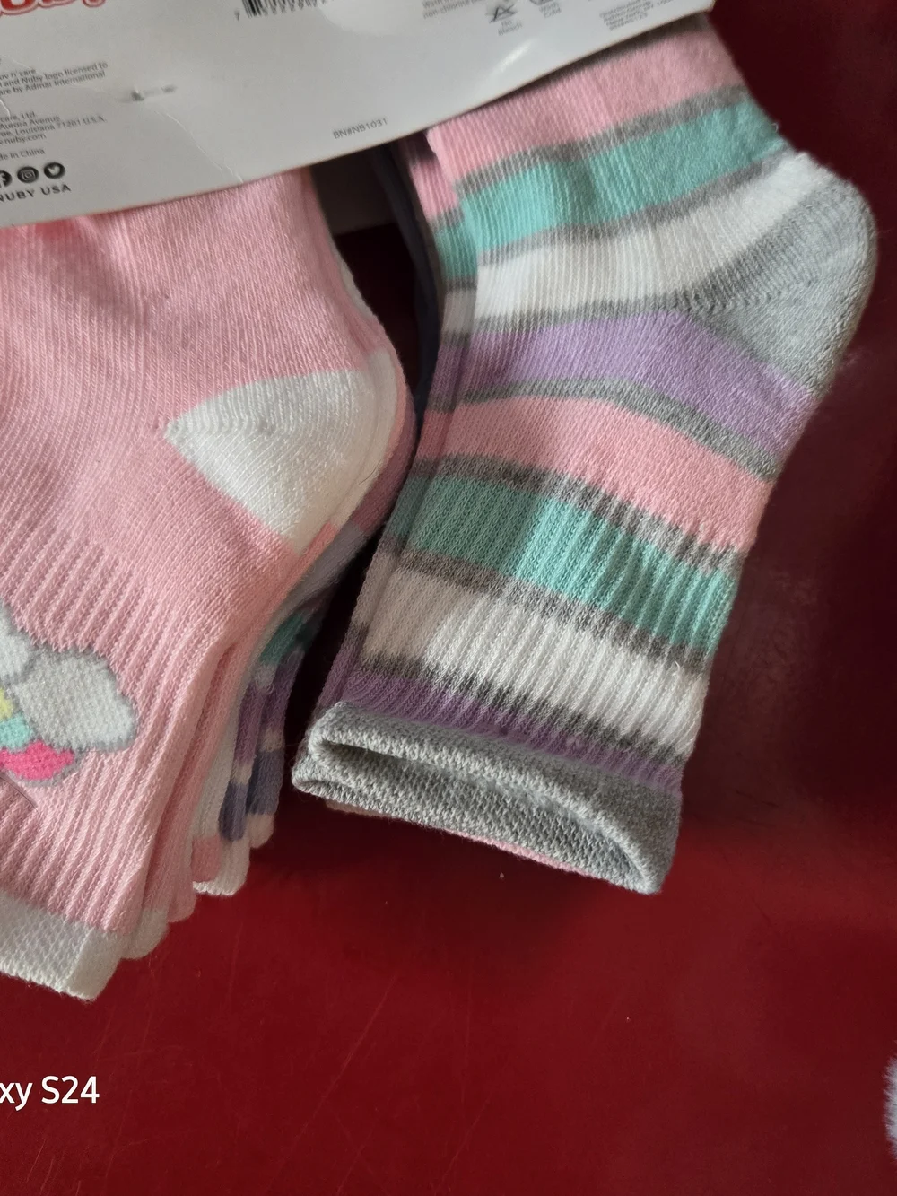 Nuby Girls' Pastel Stripe & Butterfly Crew Socks - Pink, Purple, Green